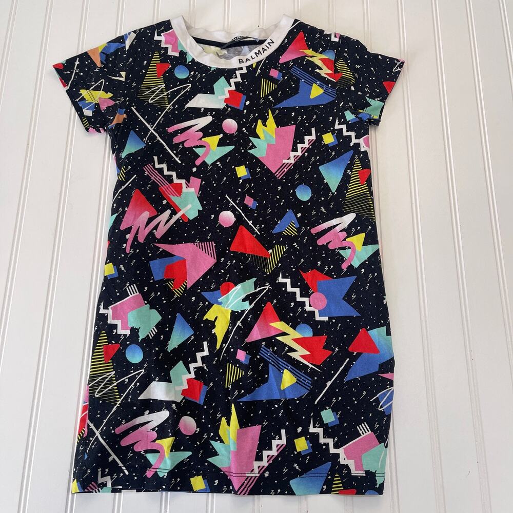 Balmain Paris‎ Grafitti Pop 90s Retro Saved By Bell T Shirt Dress Girls 8